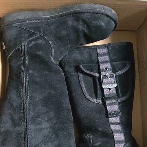 Black Suede Boots with Buckle Detail